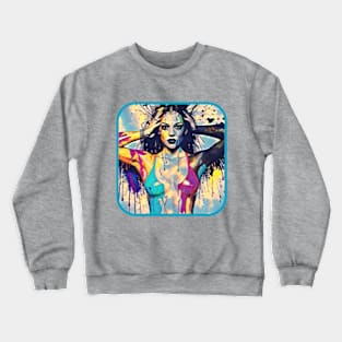 Paint-splashed woman hands on her head Crewneck Sweatshirt